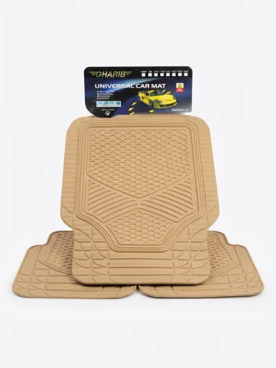 طقم دواسة سيارة شاملة (Universal Car Mat) بلون بيج راقٍ  ولون اسود من علامة غريب (GHARIB)