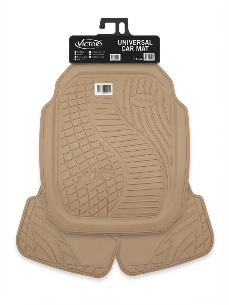طقم دواسة سيارة شاملة (Universal Car Mat) بلون بيج راقٍ من علامة فيكتور (Victor)،