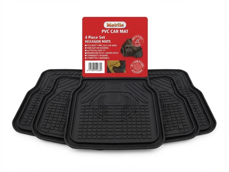 طقمدوسات  سيارة شامل مكون من 4 قطع (PVC Car Mat) بلون أسود أنيق من ماركة موبايل (Mobile)،